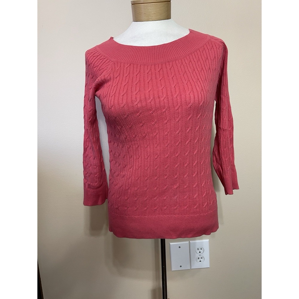 Talbots‎ Women's Pink Pima Cotton Sweater 3/4 Sleeve Size S Petite Boat Neck